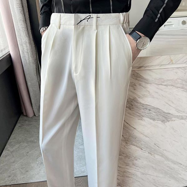 blazers 2022 autumn business dress pants men high waist button office social suit pants temperament wedding casual slim trousers 2936, White;black