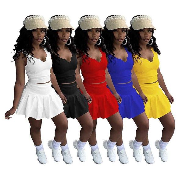womens solid color dresses and v neck sleeveless pleated pants skirt tennis suit, White
womens solid color dresses and v neck sleeveless pleated pants skirt tennis suit, White