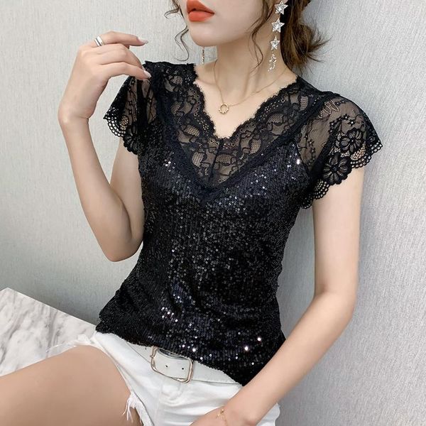 t-shirt #7155 black white sequin t shirt women v neck spliced lace skinny t shirt female hollow out short sleeved women's tshirt
t-shirt #7155 black white sequin t shirt women v neck spliced lace skinny t shirt female hollow out short sleeved women's tshirt