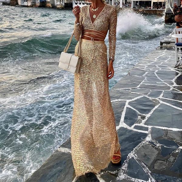 dress elegant v neck crisscross bandage long skirt outfits sequin shiny bodycon party suits women long sleeve solid 2p set, White
dress elegant v neck crisscross bandage long skirt outfits sequin shiny bodycon party suits women long sleeve solid 2p set, White