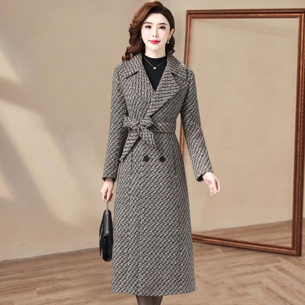 fur l6xl women wool blends coat autumn fashion elegant plaid woolen overcoat lacing sashes slim waist long outerwear female, Black
fur l6xl women wool blends coat autumn fashion elegant plaid woolen overcoat lacing sashes slim waist long outerwear female, Black