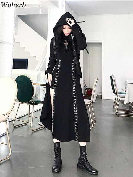 dress woherb gothic style black punk long split dresses women spaghetti strap robe female punk dress harajuku streetwear vestido, White
dress woherb gothic style black punk long split dresses women spaghetti strap robe female punk dress harajuku streetwear vestido, White