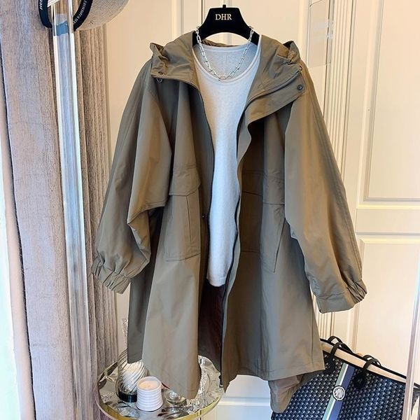 women's trench coat's s spring autumn loose casual women fashion pocket splicing hooded medium and long windbreaker female 230421, Tan;black
women's trench coat's s spring autumn loose casual women fashion pocket splicing hooded medium and long windbreaker female 230421, Tan;black