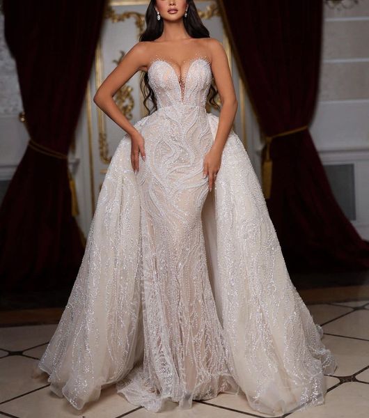 elegant mermaid wedding dresses sleeveless v neck appliques sequins 3d lace diamonds detachable train beads floor length bridal gowns custom, White
elegant mermaid wedding dresses sleeveless v neck appliques sequins 3d lace diamonds detachable train beads floor length bridal gowns custom, White