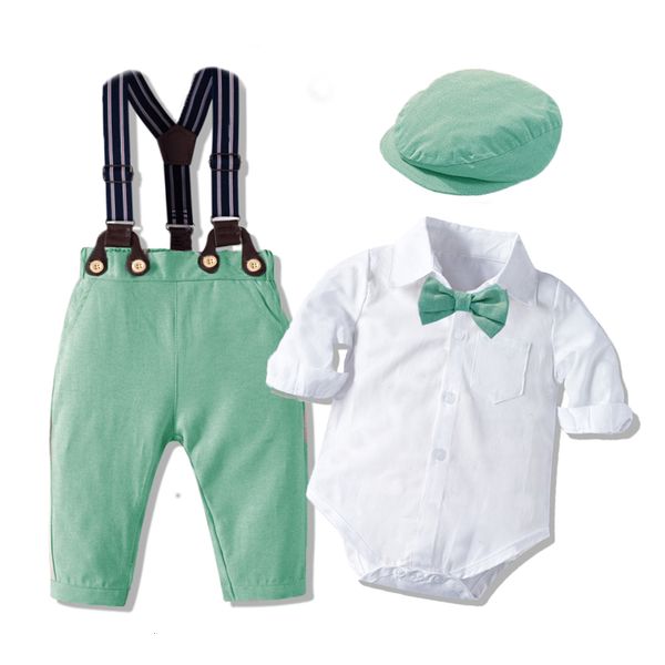 clothing sets gentleman toddler boy romper clothing suit born solid cotton jumpsuit belt bow hat set baby boys 1st birthday wedding outfit 2, White