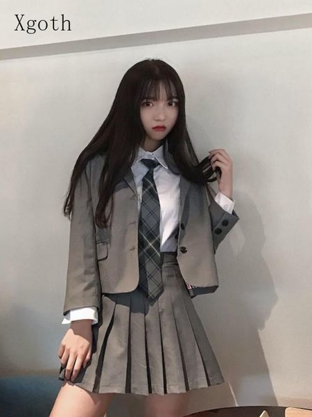 dress xgoth girl jk suit 3pcs set for women korea chic vintage preppy tie shirt + gray blazer + pleated short skirt high school girl, White
dress xgoth girl jk suit 3pcs set for women korea chic vintage preppy tie shirt + gray blazer + pleated short skirt high school girl, White