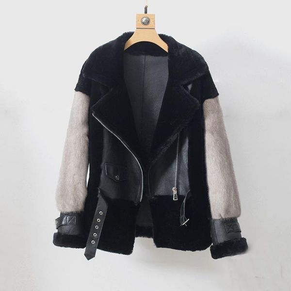 fur sheepskin coat for women winter real sheep fur jackets merino fur with real mink fur sleeve motorcycle female winter clothing, Black
fur sheepskin coat for women winter real sheep fur jackets merino fur with real mink fur sleeve motorcycle female winter clothing, Black