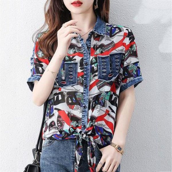 shirts summer women chiffn patchwork denim shirts short sleeve women floral chiffon shirts cut out shoulder women denim, White
shirts summer women chiffn patchwork denim shirts short sleeve women floral chiffon shirts cut out shoulder women denim, White