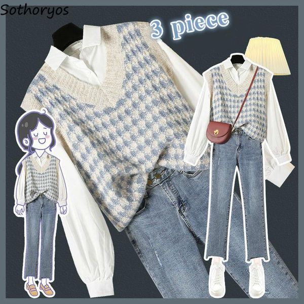 pants women sets 3 pieces outfits elegant fashion office ladies simple allmatch shirt retro knitted vest straight jeans schoolgirls, White
pants women sets 3 pieces outfits elegant fashion office ladies simple allmatch shirt retro knitted vest straight jeans schoolgirls, White