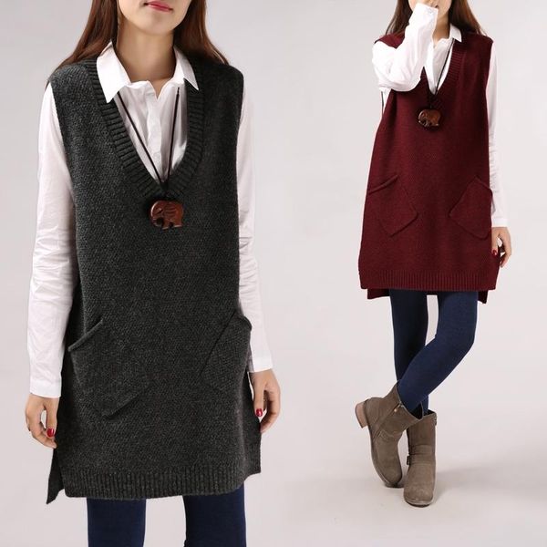 vests spring and autumn vneck loose pockets sweater women's coat vest knitwear, Black;white
vests spring and autumn vneck loose pockets sweater women's coat vest knitwear, Black;white