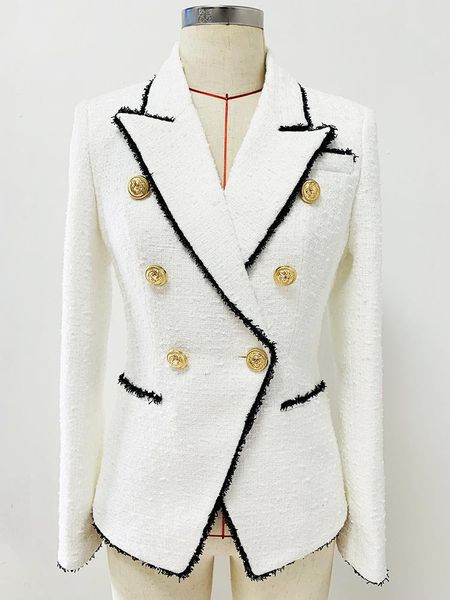 pants high street fashion 2022 designer jacket women's slim fitting lion buttons contrast color fringed tweed blazer, White
pants high street fashion 2022 designer jacket women's slim fitting lion buttons contrast color fringed tweed blazer, White