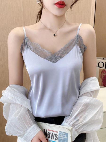 t-shirt camisole women 2022 summer lace patchwork strap silk black halter v neck ladies satin tank female tanks camis, White
t-shirt camisole women 2022 summer lace patchwork strap silk black halter v neck ladies satin tank female tanks camis, White