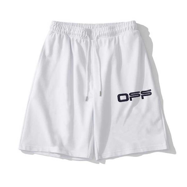 white summer airport warning line tape sticker ow loose half length shorts, White;black
white summer airport warning line tape sticker ow loose half length shorts, White;black