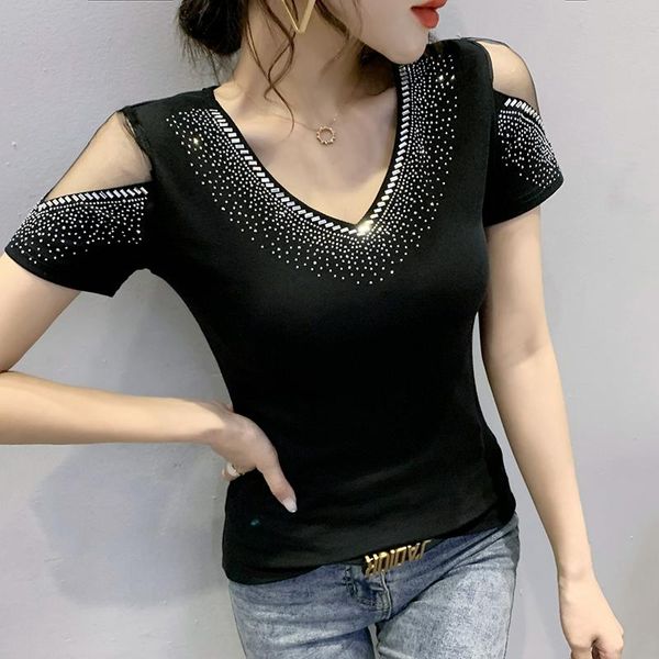 t-shirt 2021 summer short sleeve women's tshirt fashion casual vneck drilling mesh plus size clothing blusas, White
t-shirt 2021 summer short sleeve women's tshirt fashion casual vneck drilling mesh plus size clothing blusas, White
