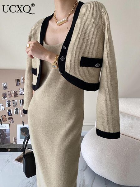 dress ucxq autumn fashion knitted twopiece mixed color vneck single breasted cardigan sweater + solid sling women dress tide ab2721, White
dress ucxq autumn fashion knitted twopiece mixed color vneck single breasted cardigan sweater + solid sling women dress tide ab2721, White