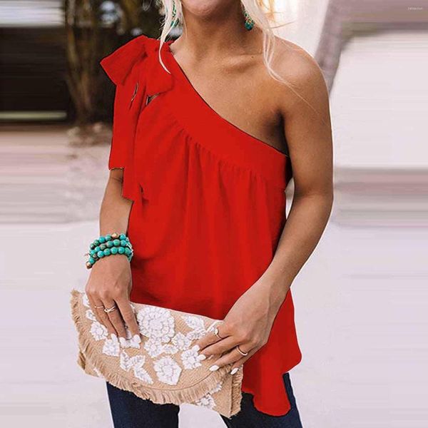 women's blouses knot bow one shoulder women ruched solid color loose blouse sleeveless casual and ladies summer shirts 2023, White
women's blouses knot bow one shoulder women ruched solid color loose blouse sleeveless casual and ladies summer shirts 2023, White