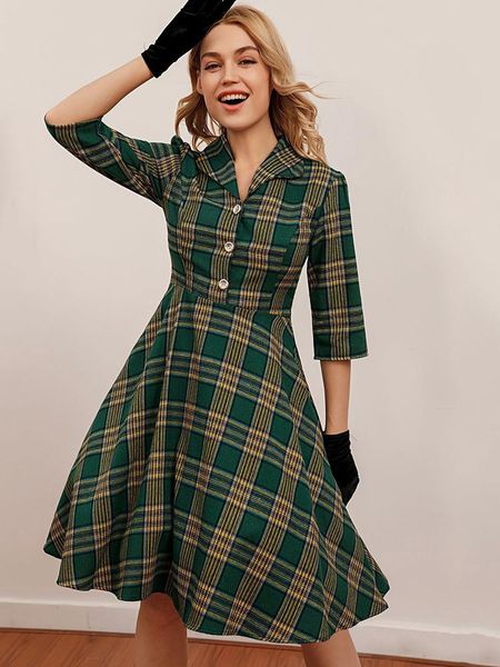 dresses 2022 turndown collar button up green plaid women dresses pin up vintage robe elegant spring clothes retro 50s 60s swing dresses, Black;gray
dresses 2022 turndown collar button up green plaid women dresses pin up vintage robe elegant spring clothes retro 50s 60s swing dresses, Black;gray