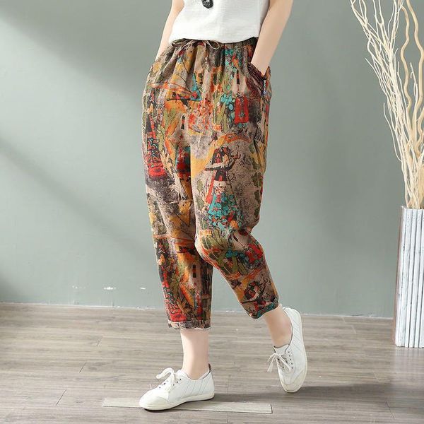 capris cotton linen harem pants for women summer high waist loose printed carrot pants nine points large size plaid casual trousers, Black;white
capris cotton linen harem pants for women summer high waist loose printed carrot pants nine points large size plaid casual trousers, Black;white