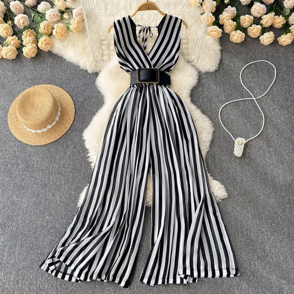 women's jumpsuits rompers long jumpsuit summer woman temperament v-neck chiffon striped waist korean version sleeveless jumpsuit wide-l, Black;white
women's jumpsuits rompers long jumpsuit summer woman temperament v-neck chiffon striped waist korean version sleeveless jumpsuit wide-l, Black;white