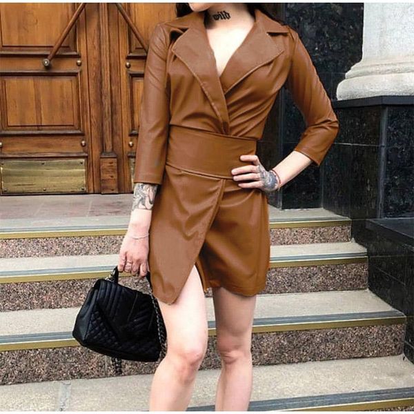 dresses women's solid color slim turn collar dresses 2021 faux pu leather bandage ladies jacket short dress with belt spring streetwear, Black;gray
dresses women's solid color slim turn collar dresses 2021 faux pu leather bandage ladies jacket short dress with belt spring streetwear, Black;gray