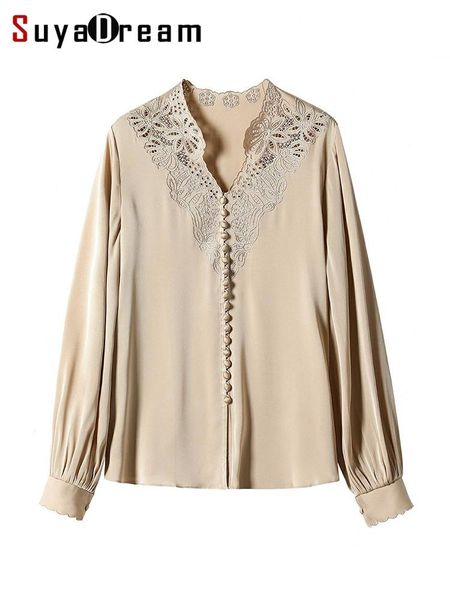 t-shirt suyadream women silk blouses 100%silk crepe long sleeves lace v neck shirts 2022 spring autumn office lady blouses khaki, White
t-shirt suyadream women silk blouses 100%silk crepe long sleeves lace v neck shirts 2022 spring autumn office lady blouses khaki, White