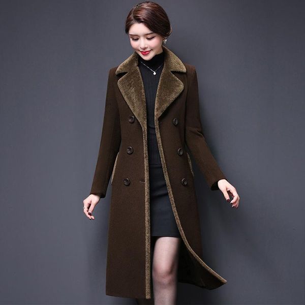fur autumn winter middleaged mother woolen blends jacket coat plus size warm thicken women long overcoat windproof slim wool coats, Black
fur autumn winter middleaged mother woolen blends jacket coat plus size warm thicken women long overcoat windproof slim wool coats, Black