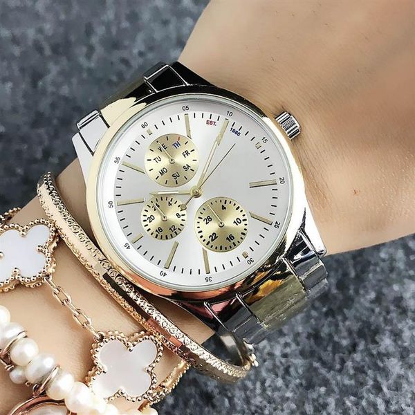 fashion brand wrist watch for women's girl 3 dials style steel metal band quartz watches tom 13352j, Slivery;brown
fashion brand wrist watch for women's girl 3 dials style steel metal band quartz watches tom 13352j, Slivery;brown