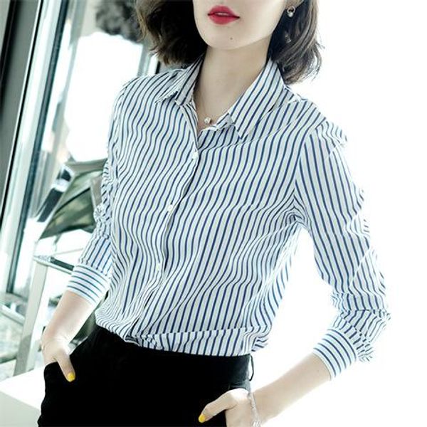 shirts 2022 spring autumn long sleeve shirts for office lady korean fashion blue striped button up blouses poloneck casual, White
shirts 2022 spring autumn long sleeve shirts for office lady korean fashion blue striped button up blouses poloneck casual, White