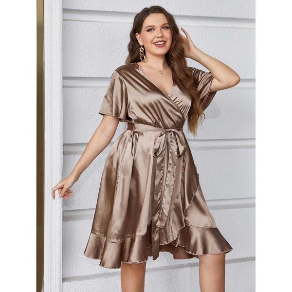 large size womens summer dresses v neck short sleeve dress high sense skirt women, Black;gray
large size womens summer dresses v neck short sleeve dress high sense skirt women, Black;gray