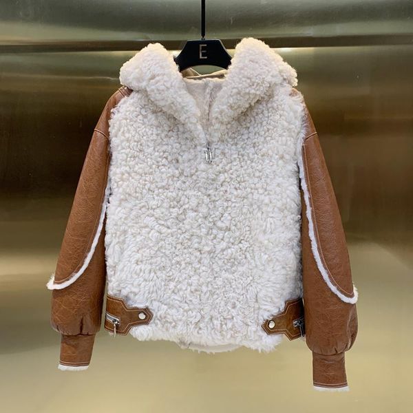 fur women's winter sheepskin coat genuine leather female coats with hooded natural sheep fur loose size outwear, Black
fur women's winter sheepskin coat genuine leather female coats with hooded natural sheep fur loose size outwear, Black