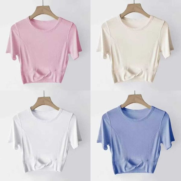 lulus yoga suit cropped women's cotton t-shirt rib modal short sleeve breathable tight sports top