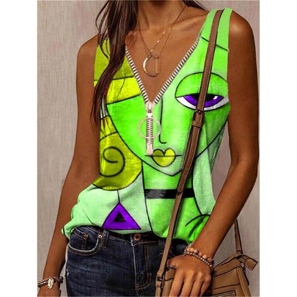 tanks summer female tank cartoon face print vest women vneck loose casual tees oversize tshirt zipper sleeveless tees, Black;white
tanks summer female tank cartoon face print vest women vneck loose casual tees oversize tshirt zipper sleeveless tees, Black;white