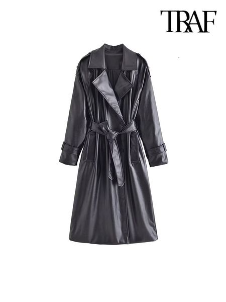 women's trench coats traf women fashion with belt faux leather coat vintage long sleeve flap pockets female outerwear chic overcoat 230, Tan;black
women's trench coats traf women fashion with belt faux leather coat vintage long sleeve flap pockets female outerwear chic overcoat 230, Tan;black