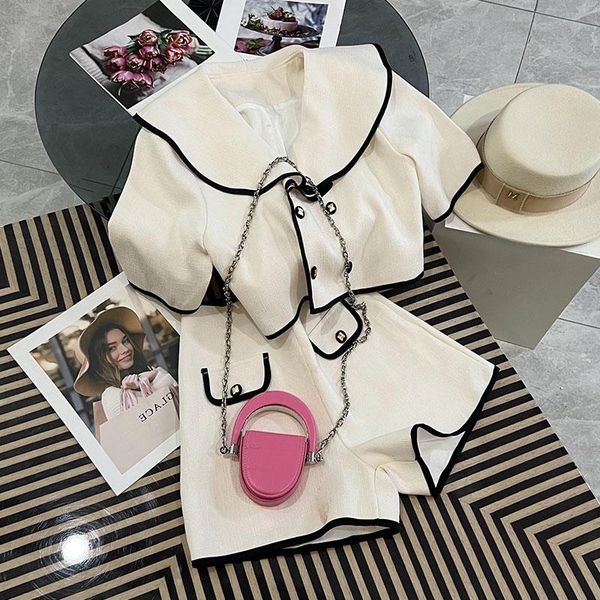 dress 2022 summer new fashion shorts suit double breasted navy collar short sleeve + loose short pants two piece set streetwear, White
dress 2022 summer new fashion shorts suit double breasted navy collar short sleeve + loose short pants two piece set streetwear, White
