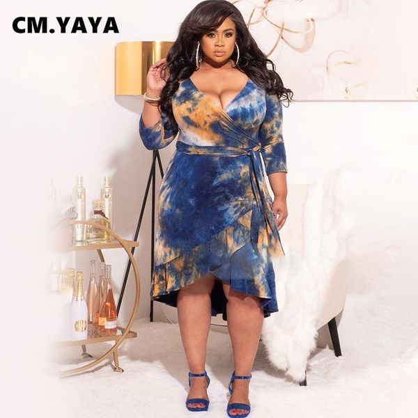 dresses cm.yaya plus size women tie dye vneck with sashes ruffles mermaid dress streetwear vintage party dresses, Black
dresses cm.yaya plus size women tie dye vneck with sashes ruffles mermaid dress streetwear vintage party dresses, Black