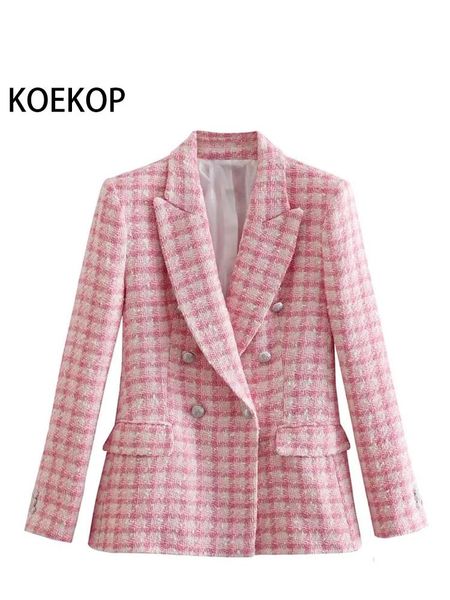 pants lywm women fashion outwears plaid pink tweed blazer jacket double button notched neck vintage female chic outfits mujer, White
pants lywm women fashion outwears plaid pink tweed blazer jacket double button notched neck vintage female chic outfits mujer, White