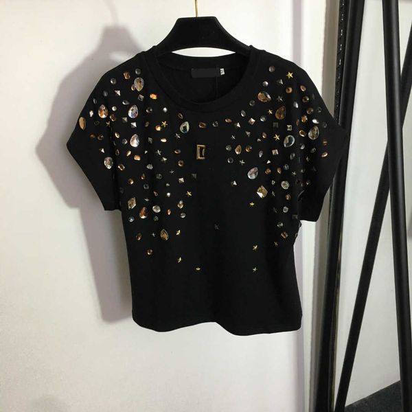 23ss womens t-shirt womens designer clothing tee round neck pure cotton heavy industry color gemstone pentagram decoration nail drill short, White
23ss womens t-shirt womens designer clothing tee round neck pure cotton heavy industry color gemstone pentagram decoration nail drill short, White