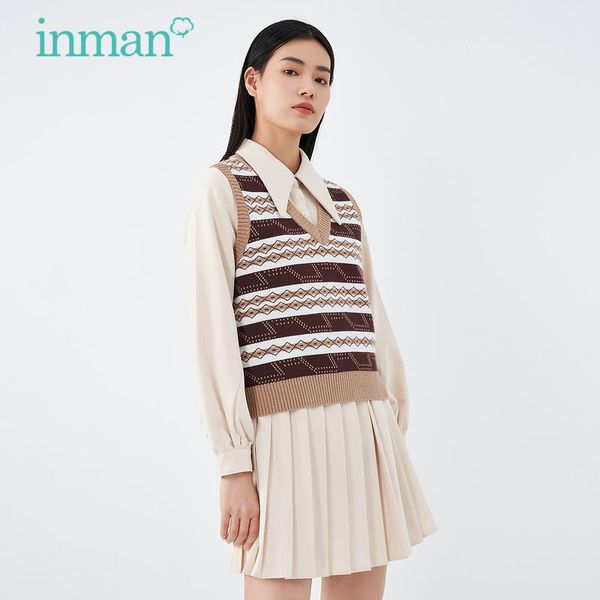 dress inman women's dress spring autumn vintage sweet pointed lapel pleated hem with knitted vest twopiece, White
dress inman women's dress spring autumn vintage sweet pointed lapel pleated hem with knitted vest twopiece, White