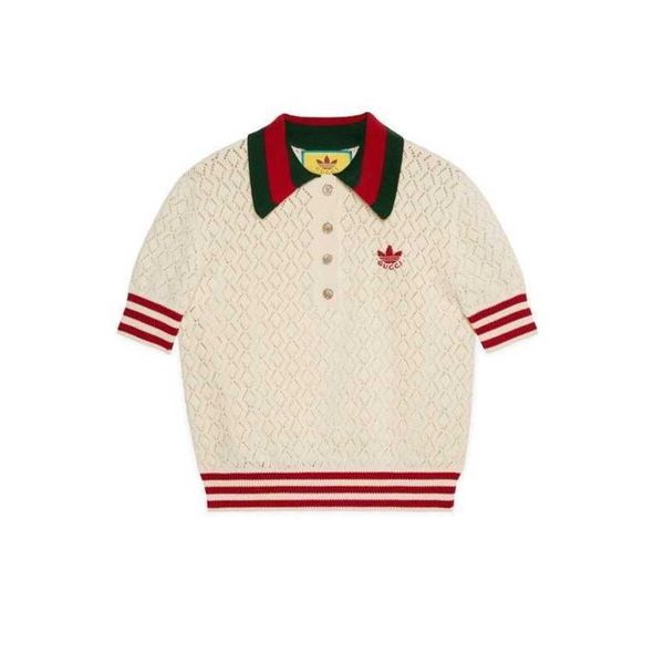 co branded limited summer new product letter diamond cut out contrasting striped wool short sleeved knit polo collar, White;black
co branded limited summer new product letter diamond cut out contrasting striped wool short sleeved knit polo collar, White;black