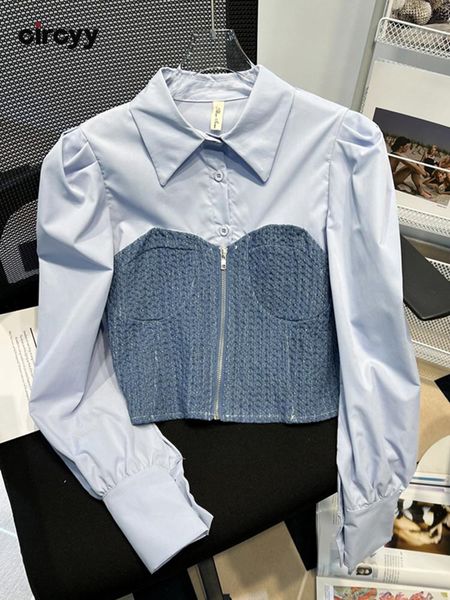 shirts circyy women shirts blue patchwork denim fake two blouses long sleeve turndown collar casual 2022 new zipper chic clothes, White
shirts circyy women shirts blue patchwork denim fake two blouses long sleeve turndown collar casual 2022 new zipper chic clothes, White