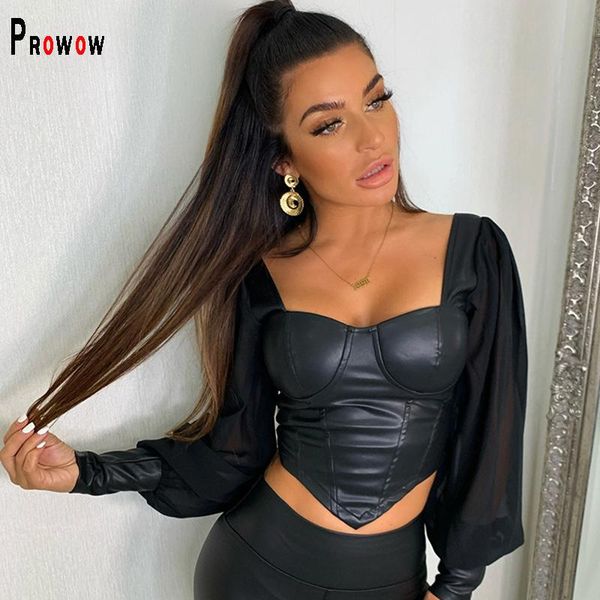 t-shirt prowow women corset blouse chiffon sleeve pu leather night club shirts black pink square collar spring fall outfits, White
t-shirt prowow women corset blouse chiffon sleeve pu leather night club shirts black pink square collar spring fall outfits, White