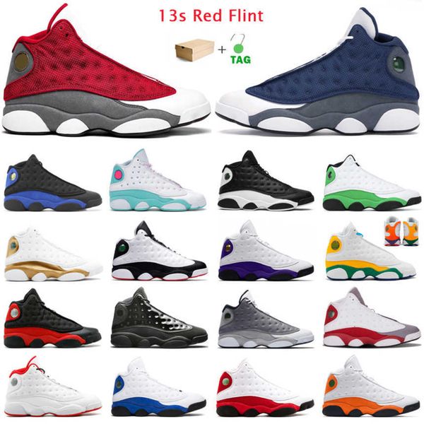 with box jordns 13s jumpman basketball shoes for men women 13 flint hyper royal aurora green black cat cap and gown mens trainers sports sne, White;red