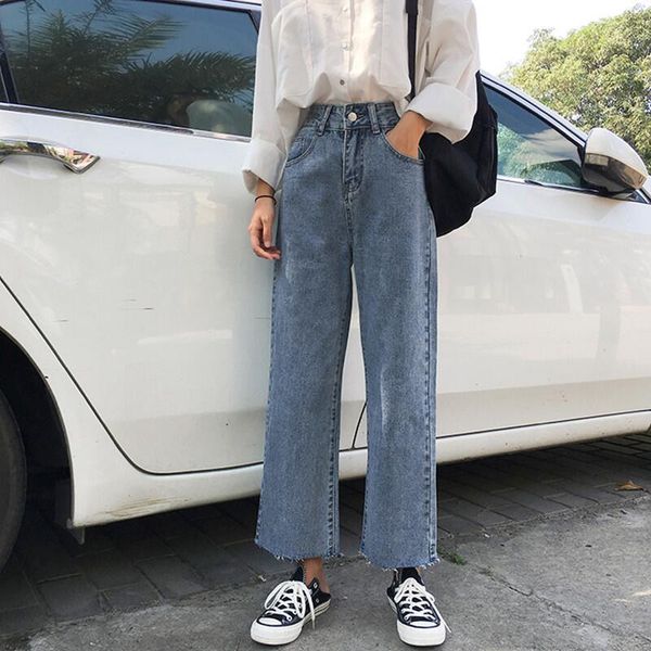 jeans spring and autumn new retro high waist straight jeans women's loose wide leg cropped pants, Blue
jeans spring and autumn new retro high waist straight jeans women's loose wide leg cropped pants, Blue