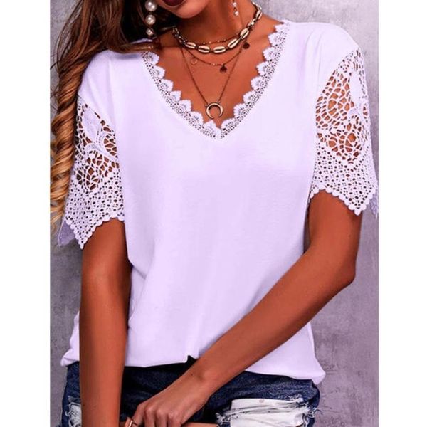 t-shirt new summer new women comfortable casual lace v neck printed blouse floral half sleeve elegant fashion shirt, White
t-shirt new summer new women comfortable casual lace v neck printed blouse floral half sleeve elegant fashion shirt, White