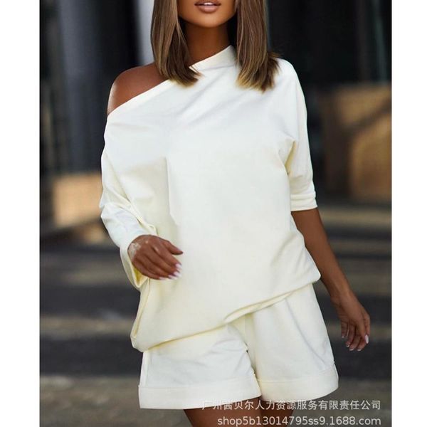 dress traje de 2 piezas para mujer camiseta de manga larga con hombros descubiertos y cuello de barco pantalones cortos rectos de cint, White
dress traje de 2 piezas para mujer camiseta de manga larga con hombros descubiertos y cuello de barco pantalones cortos rectos de cint, White