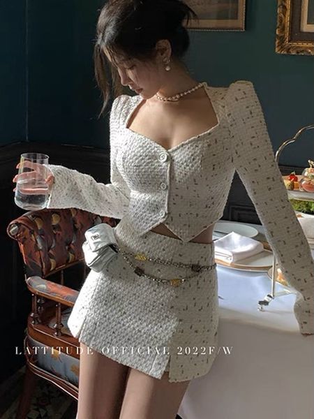 two piece dress small fragrance tweed 2 piece set women jacket coat crop skirt sets french luxury elegant two piece suits 230422, White
two piece dress small fragrance tweed 2 piece set women jacket coat crop skirt sets french luxury elegant two piece suits 230422, White