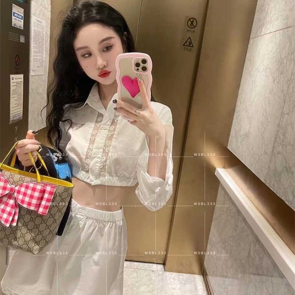 family spring/summer new gentle style letter embroidery lace splice shirt+high waist short versatile set, White
family spring/summer new gentle style letter embroidery lace splice shirt+high waist short versatile set, White