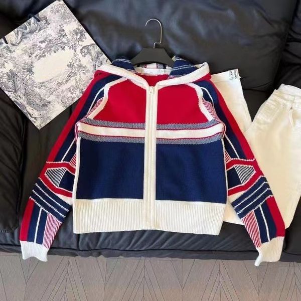 designer high-quality women's knits cardigan hoodies fashion long-sleeved zipper striped multi-color patchwork knitted hoodies, White
designer high-quality women's knits cardigan hoodies fashion long-sleeved zipper striped multi-color patchwork knitted hoodies, White