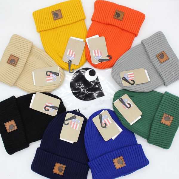

Winter Beanies Woolen Hat Versatile Striped Leather Label Workwear Ski Hat For Men Women Brand Knitted Hat Autumn And Winter Warm