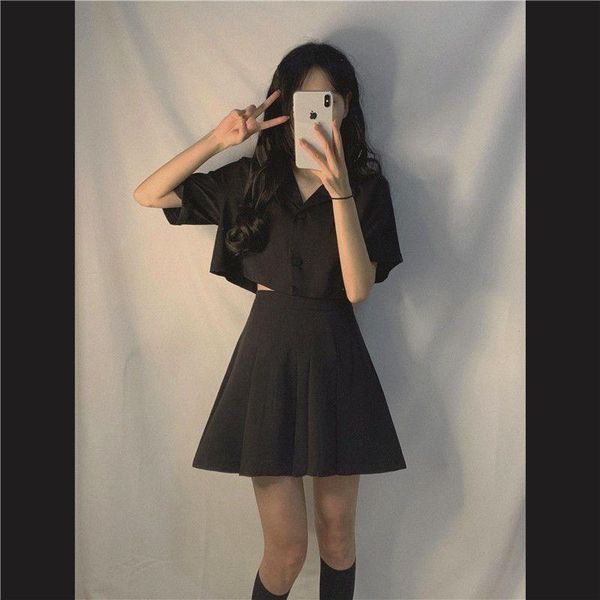dress harajuku solid suit female clothes summer korean fashion preppy style black + high waist slim short skirt twopiece trend, White
dress harajuku solid suit female clothes summer korean fashion preppy style black + high waist slim short skirt twopiece trend, White